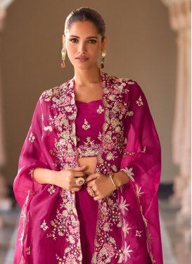 Fuchsia Chinon Palazzo Suit with Beads Work for Festival