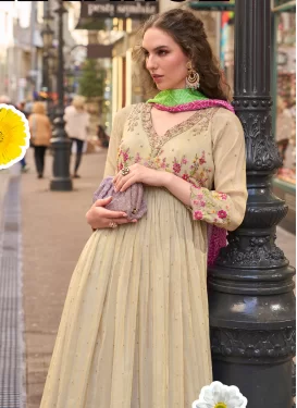 Embroidered Work Shimmer Designer Gown in Beige for Festival