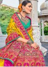 Embroidered Work Rose Pink and Yellow Designer Contemporary Saree - 1