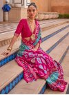 Rose Pink and Turquoise Patola Silk Designer Contemporary Style Saree - 1