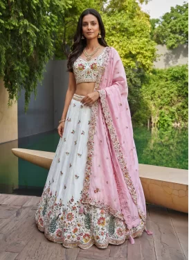 Organza Trendy Lehenga Choli in White with Embroidered Work for Ceremonial