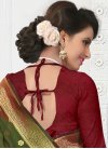 Exceptional Banarasi Silk Maroon and Olive Contemporary Style Saree - 2