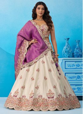 Embroidered Work Tissue Designer Lehenga Choli in Cream and Violet for Women