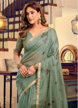Cotton Silk Digital Print Work Trendy Saree in Sea Green