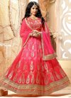 Hot Pink and Red Booti Work A - Line Lehenga - 1
