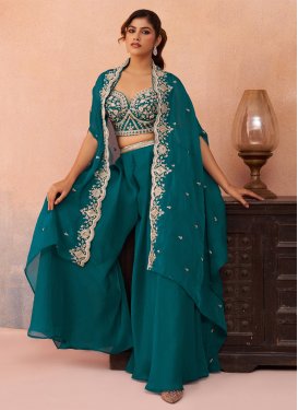 Cutdana Work Palazzo Suit For Festival in Teal