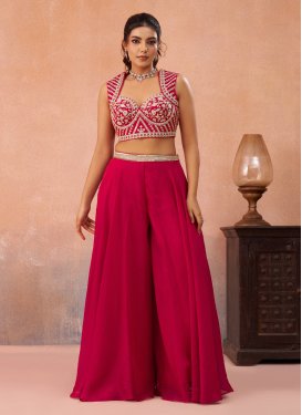 Cutdana Work Organza Palazzo Suit in Rose Pink for Women