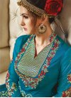 Outstanding Embroidered Work Blue and Teal Long Length Designer Suit - 2