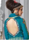 Outstanding Embroidered Work Blue and Teal Long Length Designer Suit - 1