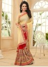 Titillating Crush Cream and Red Half N Half Saree For Festival - 2