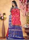Thread Work Blue and Rose Pink Classic Saree - 1