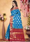 Blue and Fuchsia Thread Work Banarasi Silk Trendy Saree - 1