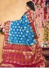 Blue and Fuchsia Thread Work Banarasi Silk Trendy Saree - 2