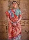 Red and Turquoise Woven Work Traditional Designer Saree - 1