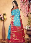 Banarasi Silk Rose Pink and Turquoise Thread Work Trendy Saree - 1