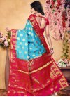 Banarasi Silk Rose Pink and Turquoise Thread Work Trendy Saree - 2