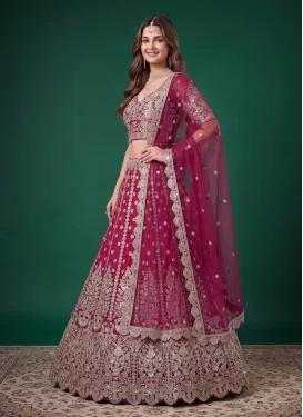 Net Designer Lehenga Choli with Embroidered Work in Rose Pink