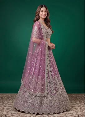 Embroidered Work Net Designer Lehenga Choli in Mauve Pink for Women