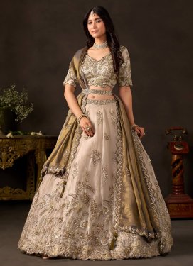 Beige Fendi Silk Designer Lehenga Choli with Embroidered Work for Bridal