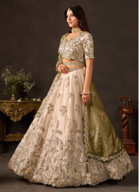 Fendi Silk Designer Lehenga Choli with Embroidered Work in Beige for Bridal