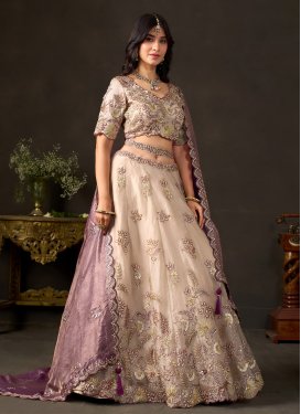 Fendi Silk Designer Lehenga Choli with Embroidered Work for Bridal in Beige