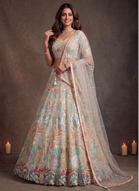 Embroidered Work Net Trendy Lehenga Choli in Off White for Women