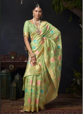 Woven Work Trendy Saree For Ceremonial in Mint Green