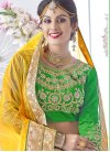 Embroidered Work Net Green and Yellow A - Line Lehenga - 1