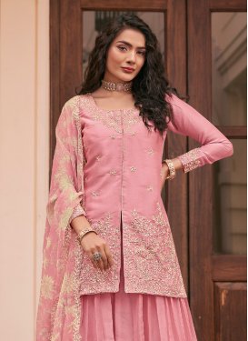 Silk Palazzo Suit with Embroidered Work in Pink