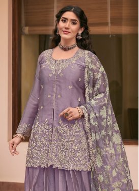 Silk Palazzo Suit with Embroidered Work in Violet for Festival