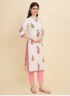 Print Work Off White and Pink Cotton Readymade Salwar Kameez - 1