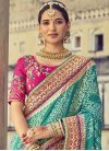 Aqua Blue and Rose Pink Embroidered Work Designer Contemporary Style Saree - 1