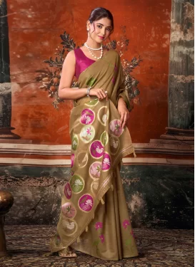 Cotton Silk Trendy Saree with Woven Work for Ceremonial in Brown