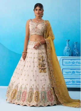Tissue Trendy Lehenga Choli with Embroidered Work in Cream