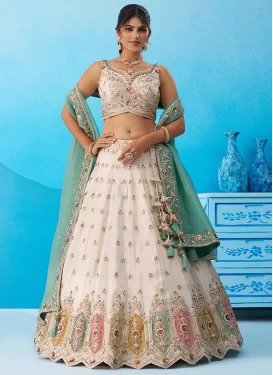 Tissue Designer Lehenga Choli with Embroidered Work for Festival in Cream