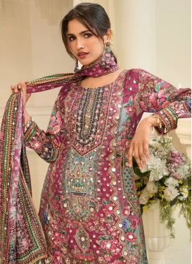 Digital Print Work Crepe Silk Palazzo Suit in Rose Pink and Sea Green for Women