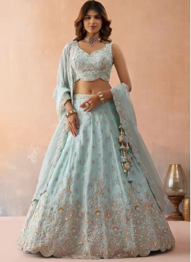 Tissue Designer Lehenga Choli with Embroidered Work for Women in Turquoise