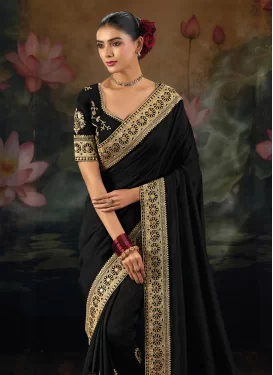 Silk Traditional Saree with Booti Work in Black
