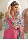 Hot Pink and Turquoise Digital Print Work Designer Contemporary Style Saree - 1