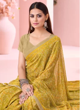 Georgette Classic Saree with Digital Print Work in Mustard
