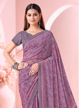 Georgette Digital Print Work Traditional Saree in Violet
