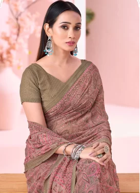 Georgette Traditional Saree with Digital Print Work for Women in Pink