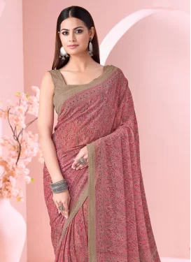 Georgette Trendy Saree with Digital Print Work in Hot Pink