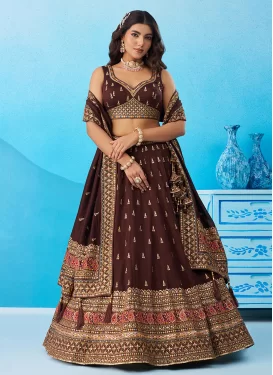 Chinon Trendy Lehenga Choli with Embroidered Work in Coffee Brown for Bridal