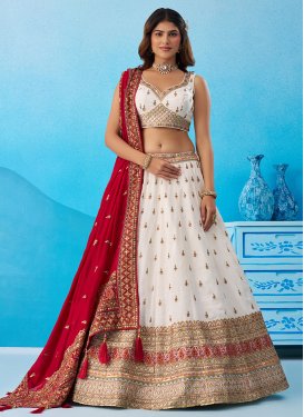 Chinon Trendy Lehenga Choli with Embroidered Work in Red and White