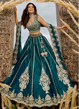 Silk Designer Lehenga Choli with Embroidered Work in Teal