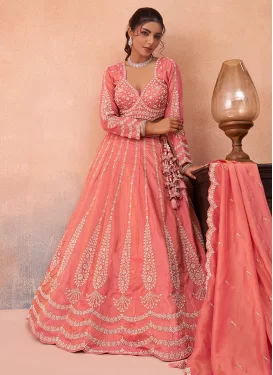 Tissue Designer Lehenga Choli with Embroidered Work for Bridal in Peach