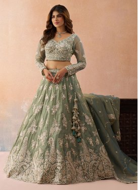 Tissue Designer Lehenga Choli with Embroidered Work for Women in Sea Green