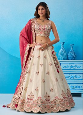 Embroidered Work Tissue Designer Lehenga Choli in Cream and Rose Pink for Women