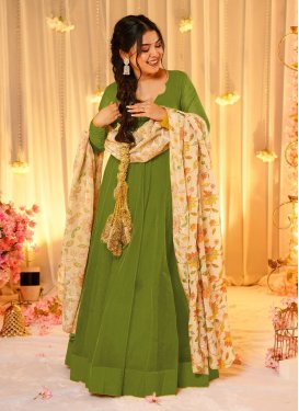 Green Silk Blend Trendy Gown with Digital Print Work for Festival